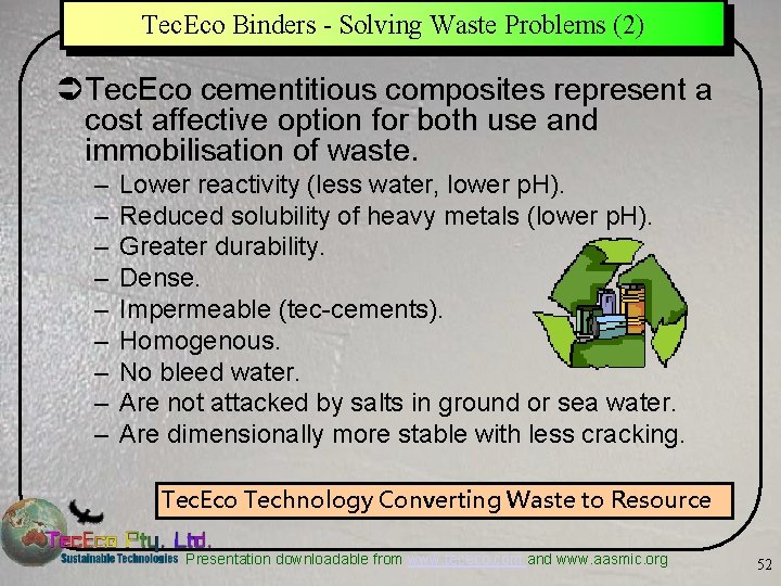 Tec. Eco Binders - Solving Waste Problems (2) ÜTec. Eco cementitious composites represent a