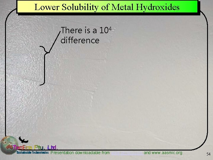 Lower Solubility of Metal Hydroxides There is a 104 difference Presentation downloadable from www.