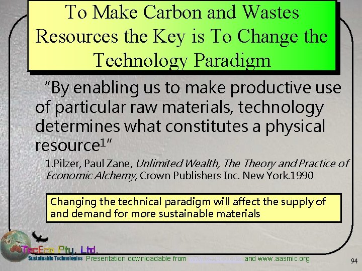 To Make Carbon and Wastes Resources the Key is To Change the Technology Paradigm