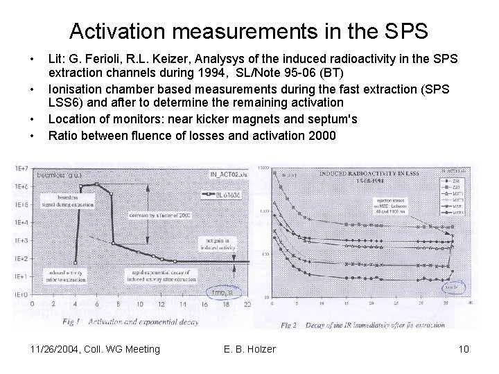 Activation measurements in the SPS • • Lit: G. Ferioli, R. L. Keizer, Analysys