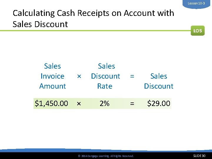 Lesson 10 -3 Calculating Cash Receipts on Account with Sales Discount Sales Invoice Amount