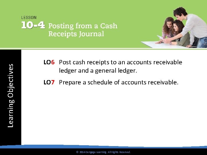 Learning Objectives LO 6 Post cash receipts to an accounts receivable ledger and a