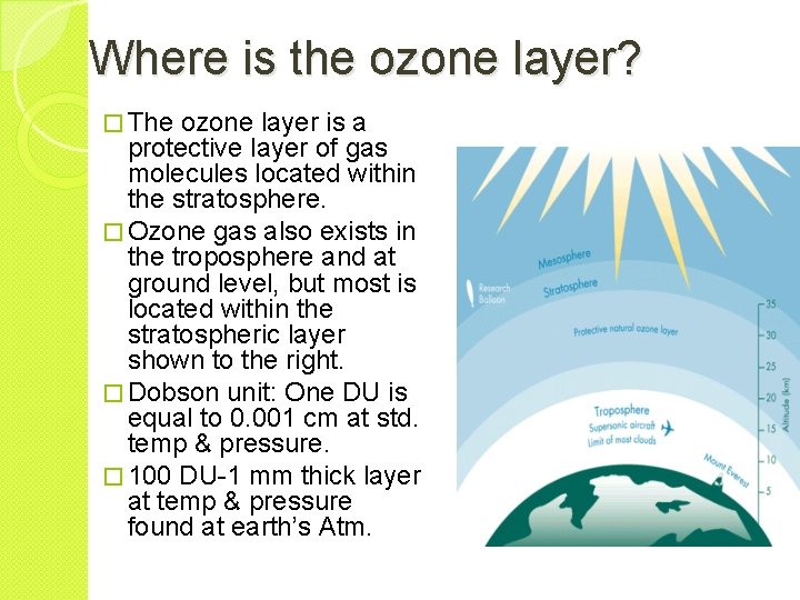 Where is the ozone layer? � The ozone layer is a protective layer of