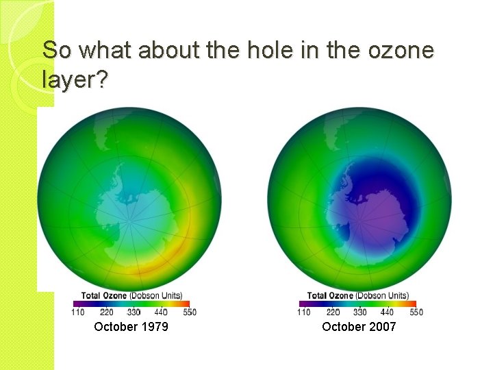 So what about the hole in the ozone layer? October 1979 October 2007 