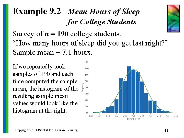 Example 9. 2 Mean Hours of Sleep for College Students Survey of n =