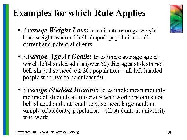 Examples for which Rule Applies • Average Weight Loss: to estimate average weight loss;