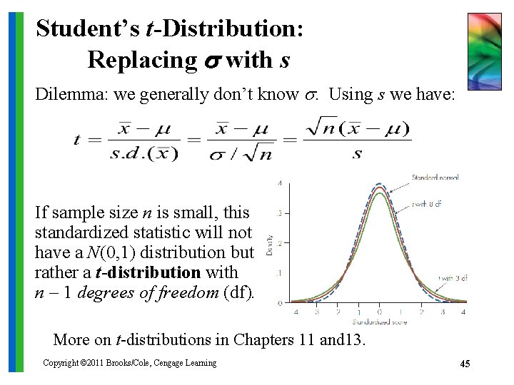 Student’s t-Distribution: Replacing s with s Dilemma: we generally don’t know s. Using s