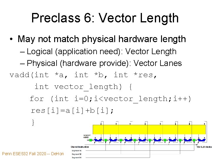 Preclass 6: Vector Length • May not match physical hardware length – Logical (application