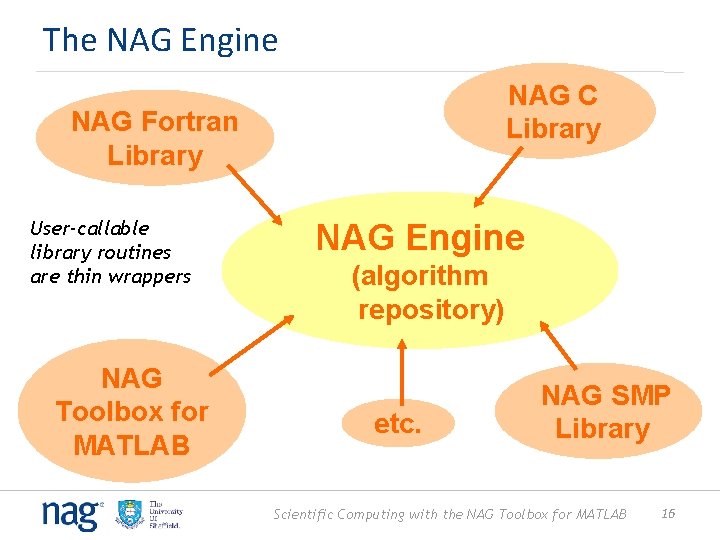 The NAG Engine NAG C Library NAG Fortran Library User-callable library routines are thin