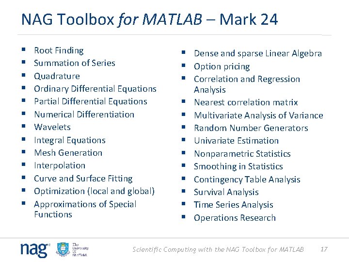 NAG Toolbox for MATLAB – Mark 24 § § § § Root Finding Summation