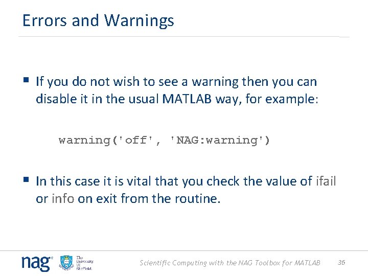 Errors and Warnings § If you do not wish to see a warning then
