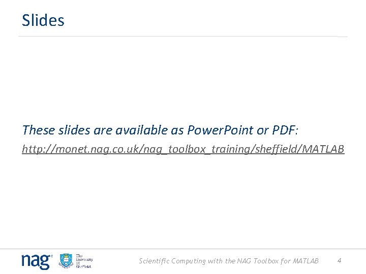 Slides These slides are available as Power. Point or PDF: http: //monet. nag. co.