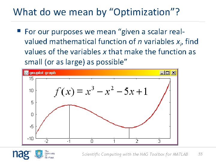 What do we mean by “Optimization”? § For our purposes we mean “given a