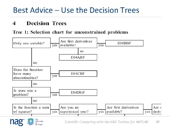 Best Advice – Use the Decision Trees Scientific Computing with the NAG Toolbox for