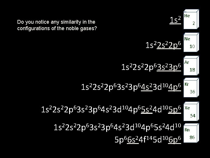Do you notice any similarity in the configurations of the noble gases? He 2