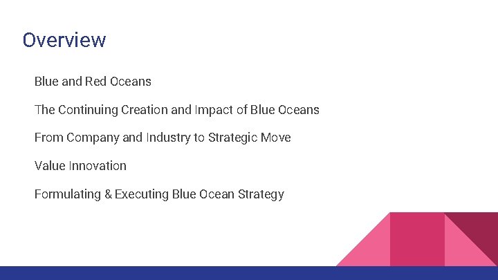 Overview Blue and Red Oceans The Continuing Creation and Impact of Blue Oceans From