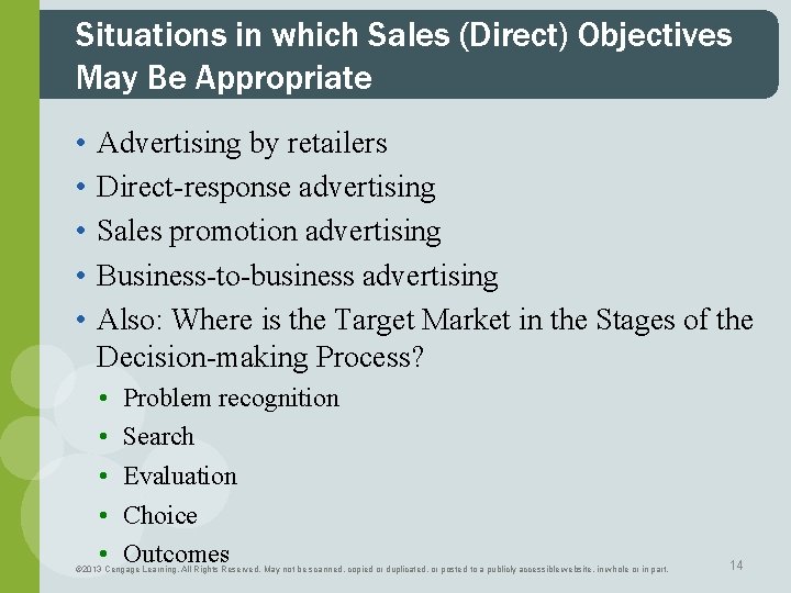 Situations in which Sales (Direct) Objectives May Be Appropriate • • • Advertising by Situations in which Sales (Direct) Objectives May Be Appropriate • • • Advertising by
