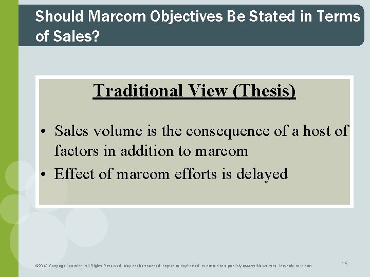 Should Marcom Objectives Be Stated in Terms of Sales? Traditional View (Thesis) • Sales Should Marcom Objectives Be Stated in Terms of Sales? Traditional View (Thesis) • Sales