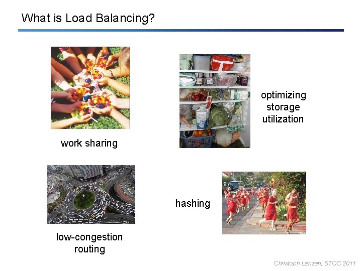 What is Load Balancing? optimizing storage utilization work sharing hashing low-congestion routing Christoph Lenzen,