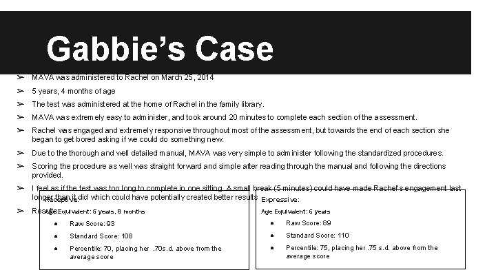 Gabbie’s Case ➢ MAVA was administered to Rachel on March 25, 2014 ➢ 5
