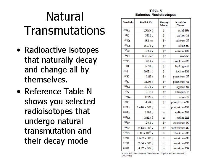 Natural Transmutations • Radioactive isotopes that naturally decay and change all by themselves. •