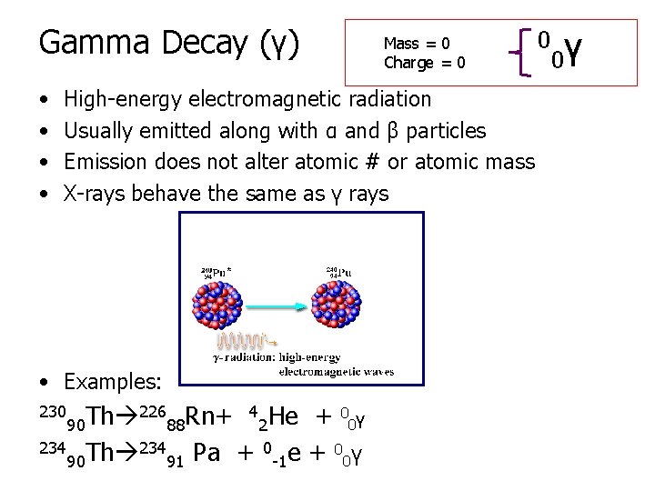 Gamma Decay (γ) • • Mass = 0 Charge = 0 High-energy electromagnetic radiation