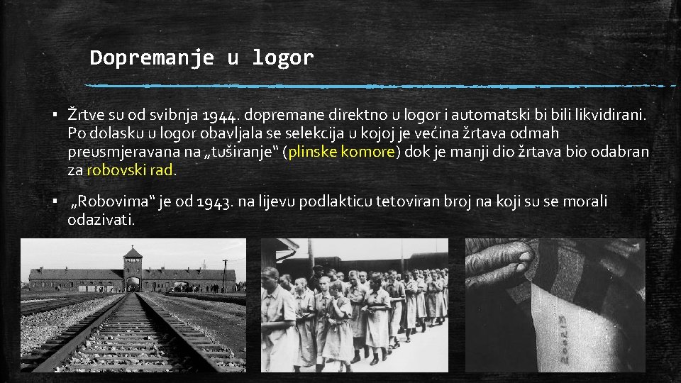 Dopremanje u logor ▪ Žrtve su od svibnja 1944. dopremane direktno u logor i