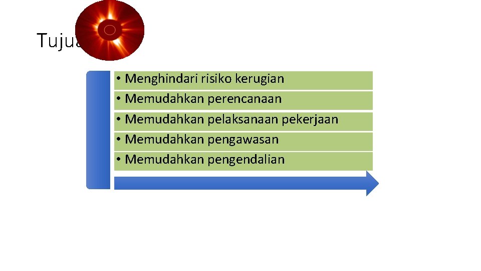 Tujuan • Menghindari risiko kerugian • Memudahkan perencanaan • Memudahkan pelaksanaan pekerjaan • Memudahkan