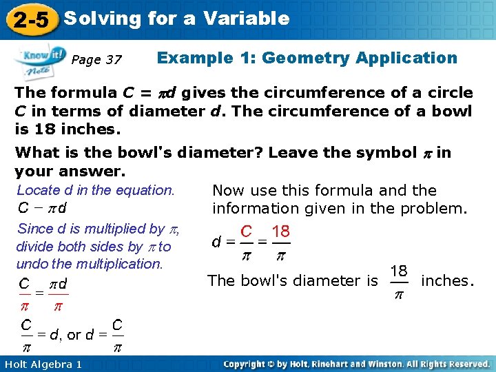 2 5 Solving for a Variable Lesson Objectives