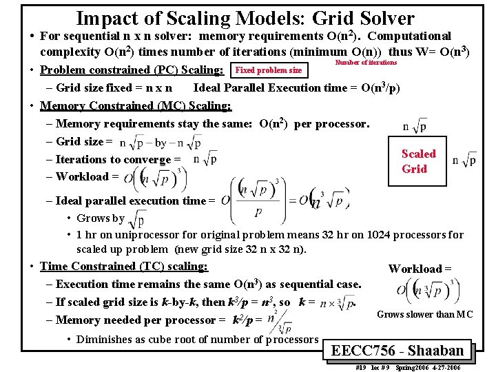 Impact of Scaling Models: Grid Solver • For sequential n x n solver: memory