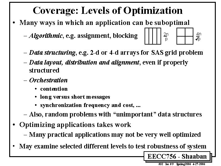 Coverage: Levels of Optimization • Many ways in which an application can be suboptimal