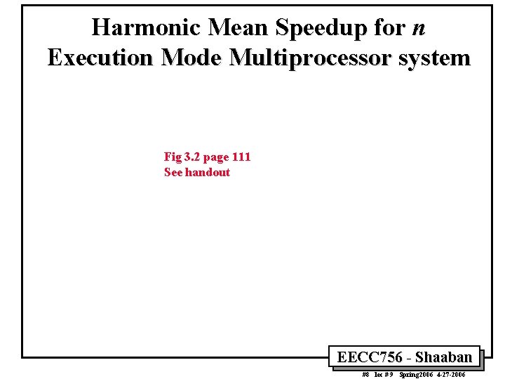 Harmonic Mean Speedup for n Execution Mode Multiprocessor system Fig 3. 2 page 111