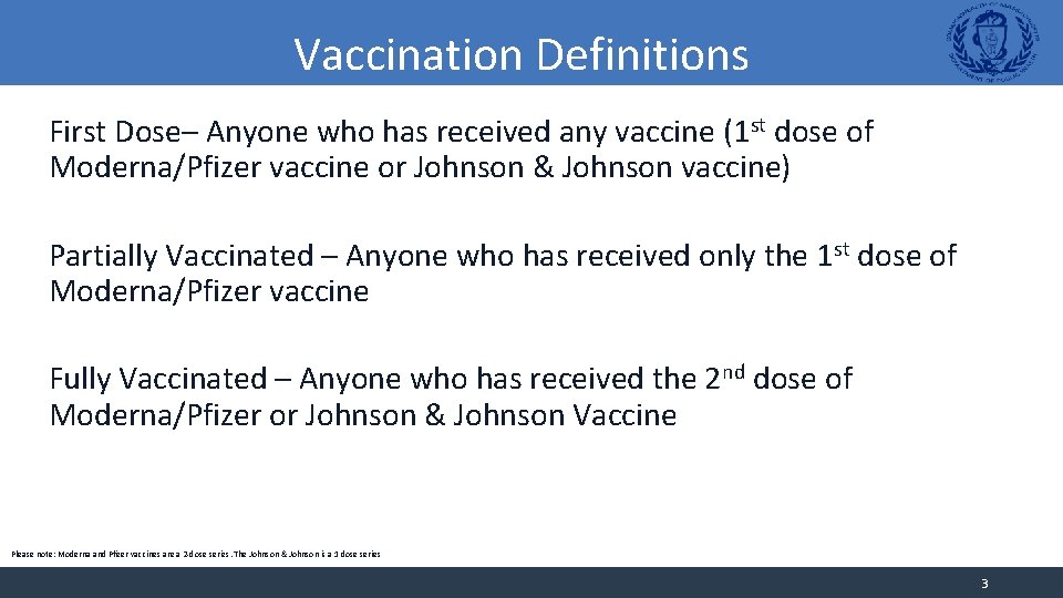 Vaccination Definitions First Dose– Anyone who has received any vaccine (1 st dose of