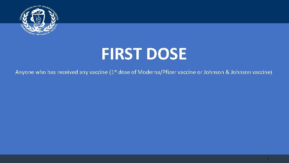 FIRST DOSE Anyone who has received any vaccine (1 st dose of Moderna/Pfizer vaccine