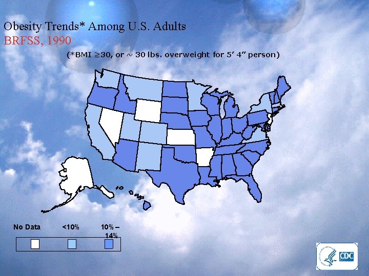Obesity Trends* Among U. S. Adults BRFSS, 1990 (*BMI ≥ 30, or ~ 30