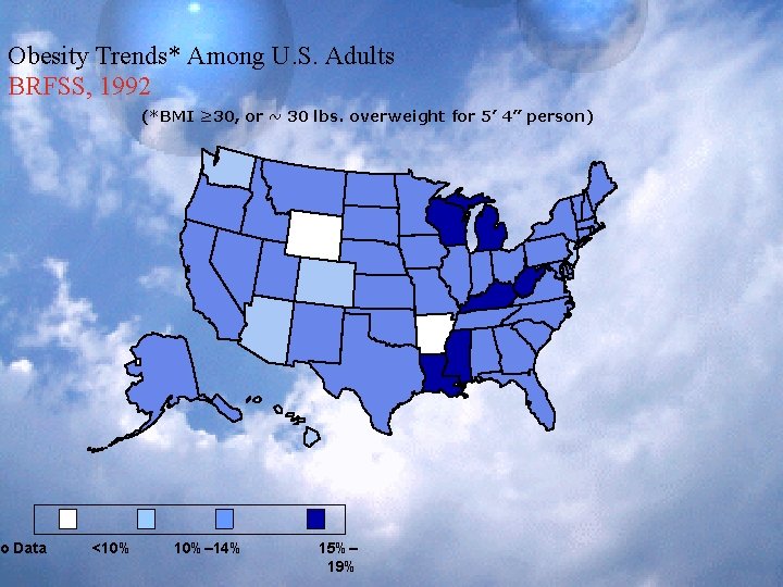 Obesity Trends* Among U. S. Adults BRFSS, 1992 o Data (*BMI ≥ 30, or