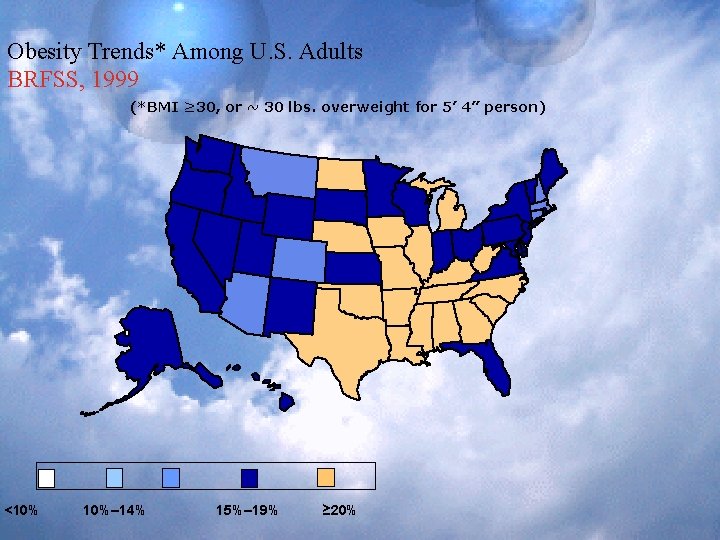 Obesity Trends* Among U. S. Adults BRFSS, 1999 (*BMI ≥ 30, or ~ 30