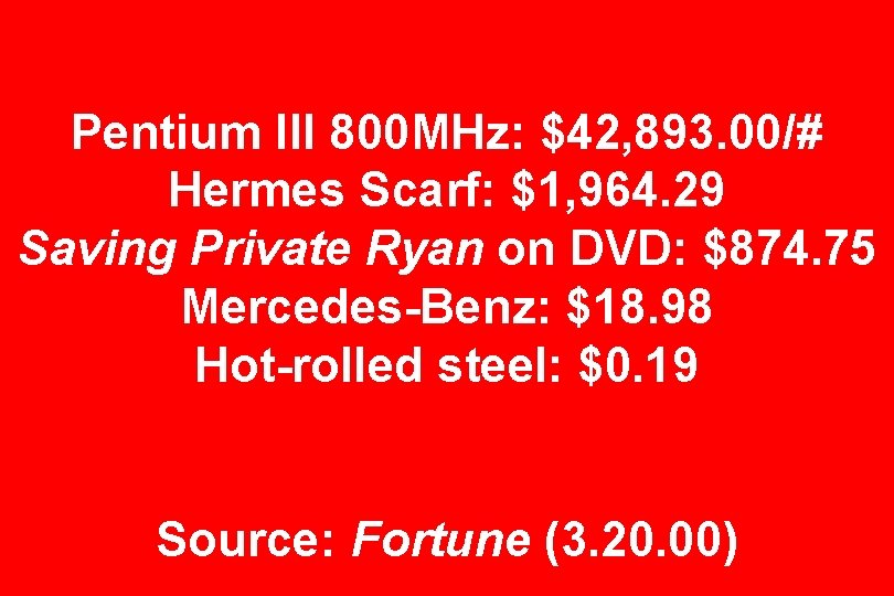 Pentium III 800 MHz: $42, 893. 00/# Hermes Scarf: $1, 964. 29 Saving Private