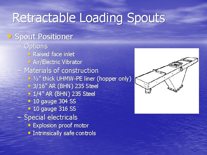 Retractable Loading Spouts • Spout Positioner – Options • Raised face inlet • Air/Electric
