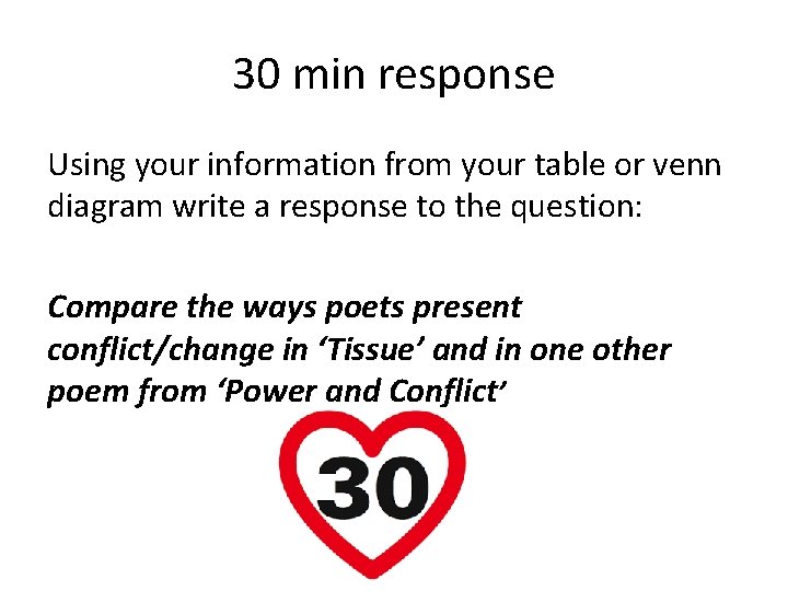 30 min response Using your information from your table or venn diagram write a