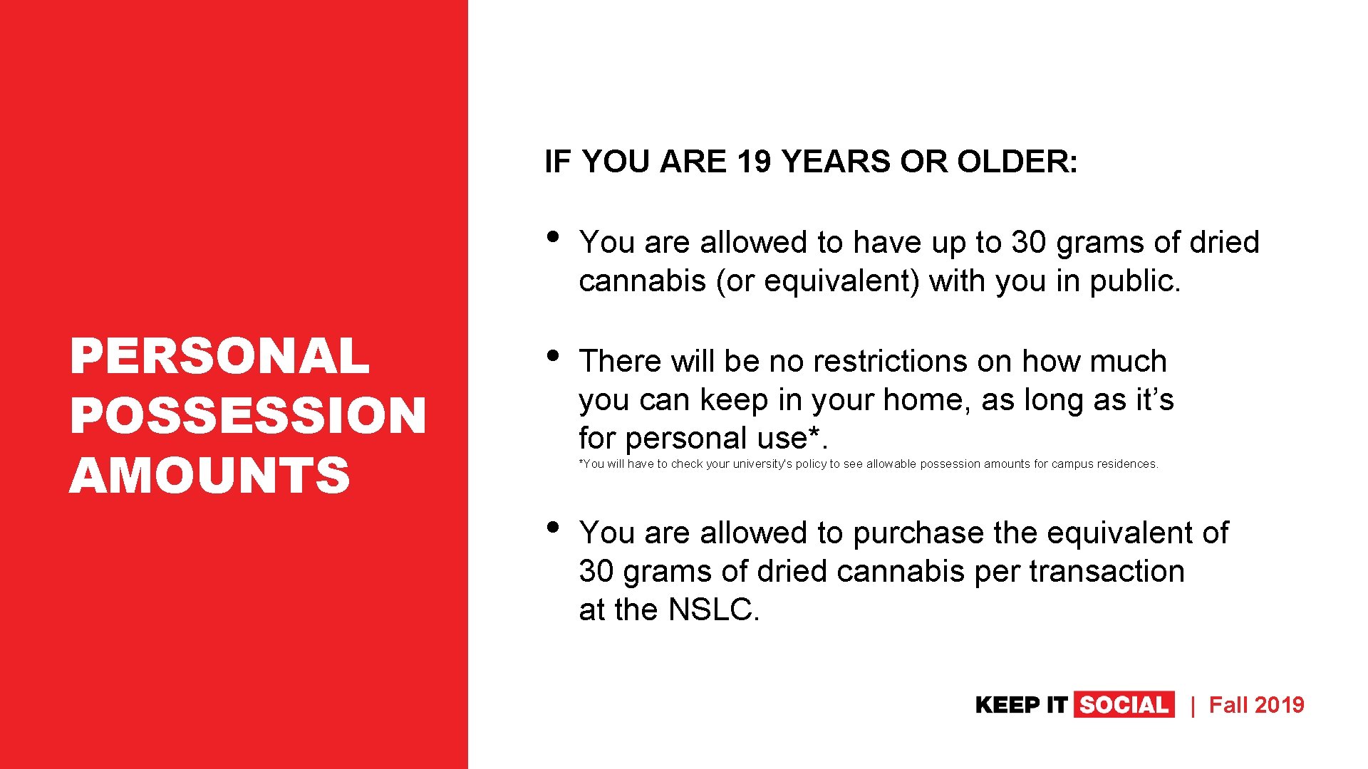 IF YOU ARE 19 YEARS OR OLDER: PERSONAL POSSESSION AMOUNTS • You are allowed