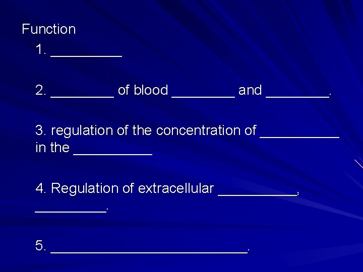 Function 1. _____ 2. ____ of blood ____ and ____. 3. regulation of the