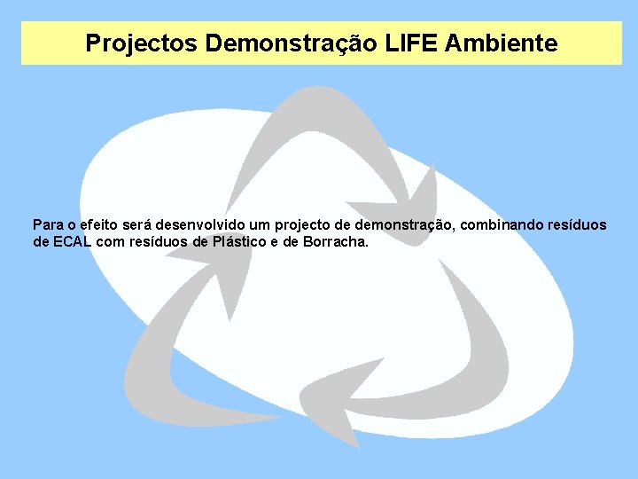 Projectos Demonstração LIFE Ambiente Para o efeito será desenvolvido um projecto de demonstração, combinando