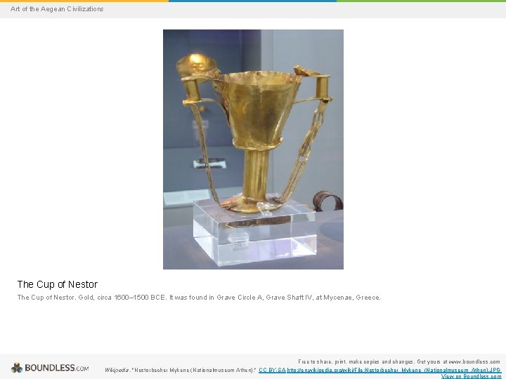 Art of the Aegean Civilizations The Cup of Nestor. Gold, circa 1600– 1500 BCE.
