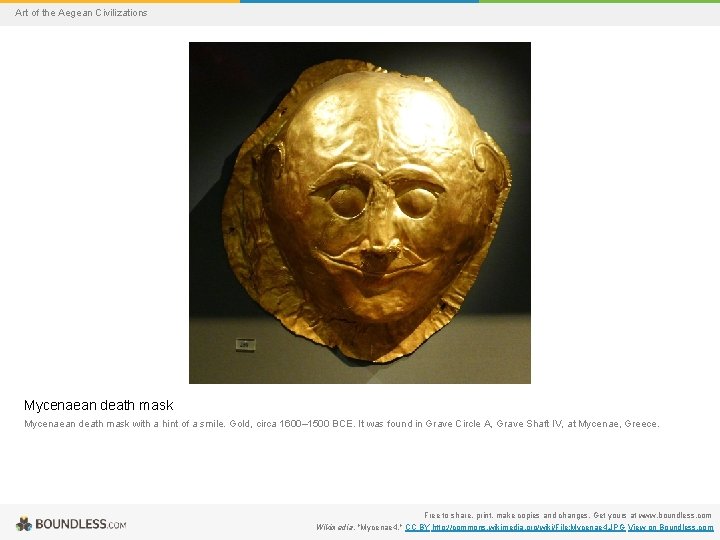 Art of the Aegean Civilizations Mycenaean death mask with a hint of a smile.