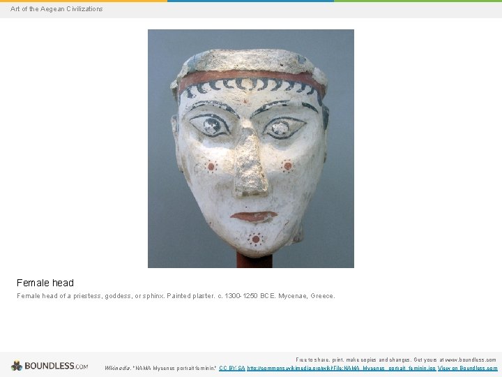 Art of the Aegean Civilizations Female head of a priestess, goddess, or sphinx. Painted