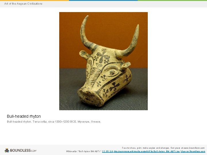 Art of the Aegean Civilizations Bull-headed rhyton. Terra cotta, circa 1300– 1200 BCE. Mycenae,