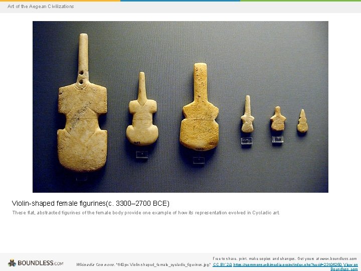 Art of the Aegean Civilizations Violin-shaped female figurines(c. 3300– 2700 BCE) These flat, abstracted