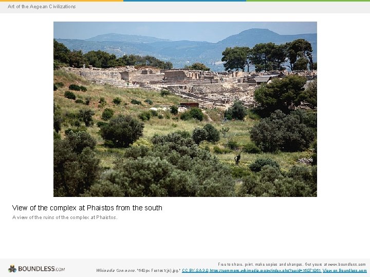 Art of the Aegean Civilizations View of the complex at Phaistos from the south