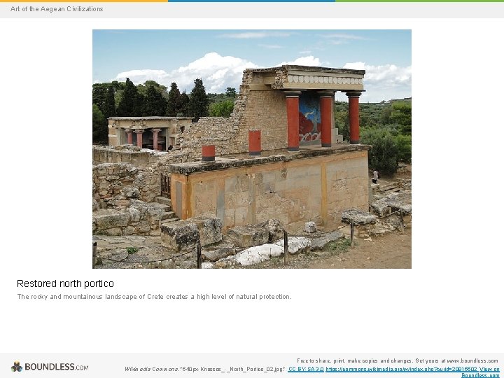 Art of the Aegean Civilizations Restored north portico The rocky and mountainous landscape of